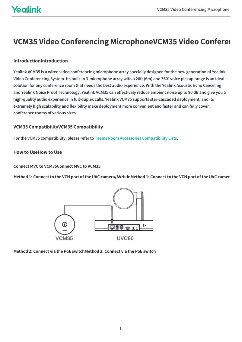 Page 1 de la notice Manuel utilisateur Yealink VCM35