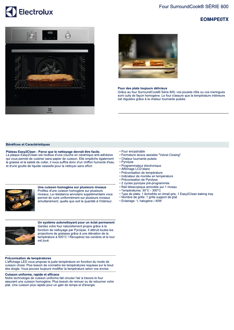 Page n°1 - Fiche technique Electrolux EOM4PE0TX