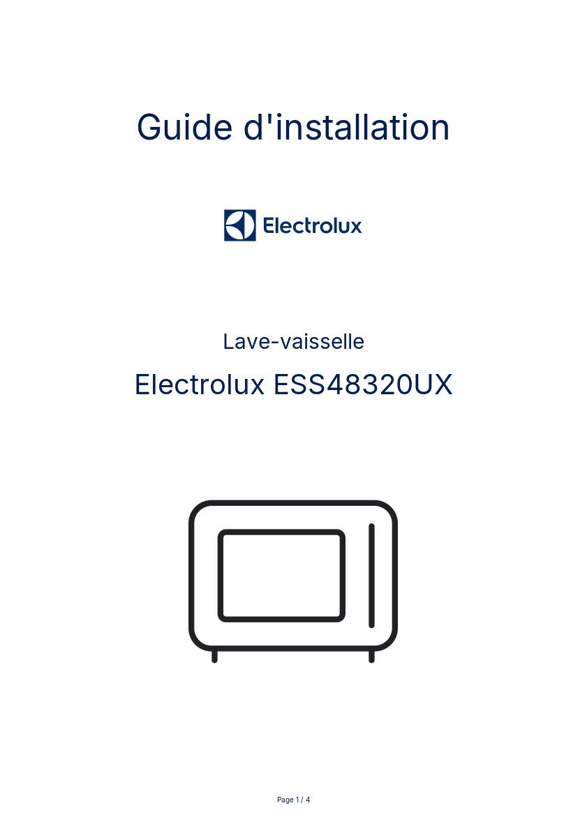 Page n°1 - Guide d'installation Electrolux ESS48320UX