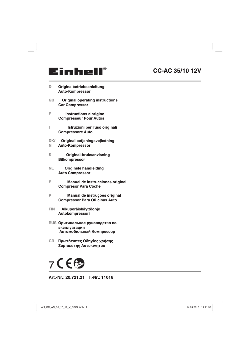 Page 1 de la notice Manuel utilisateur Einhell CC-AC 35/10 12V