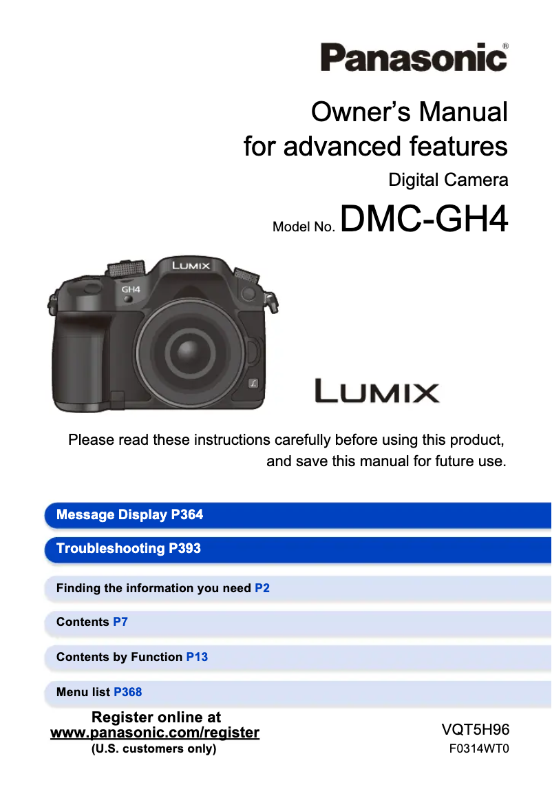 Page 1 de la notice Manuel utilisateur Panasonic Lumix DMC-GH4KBODY