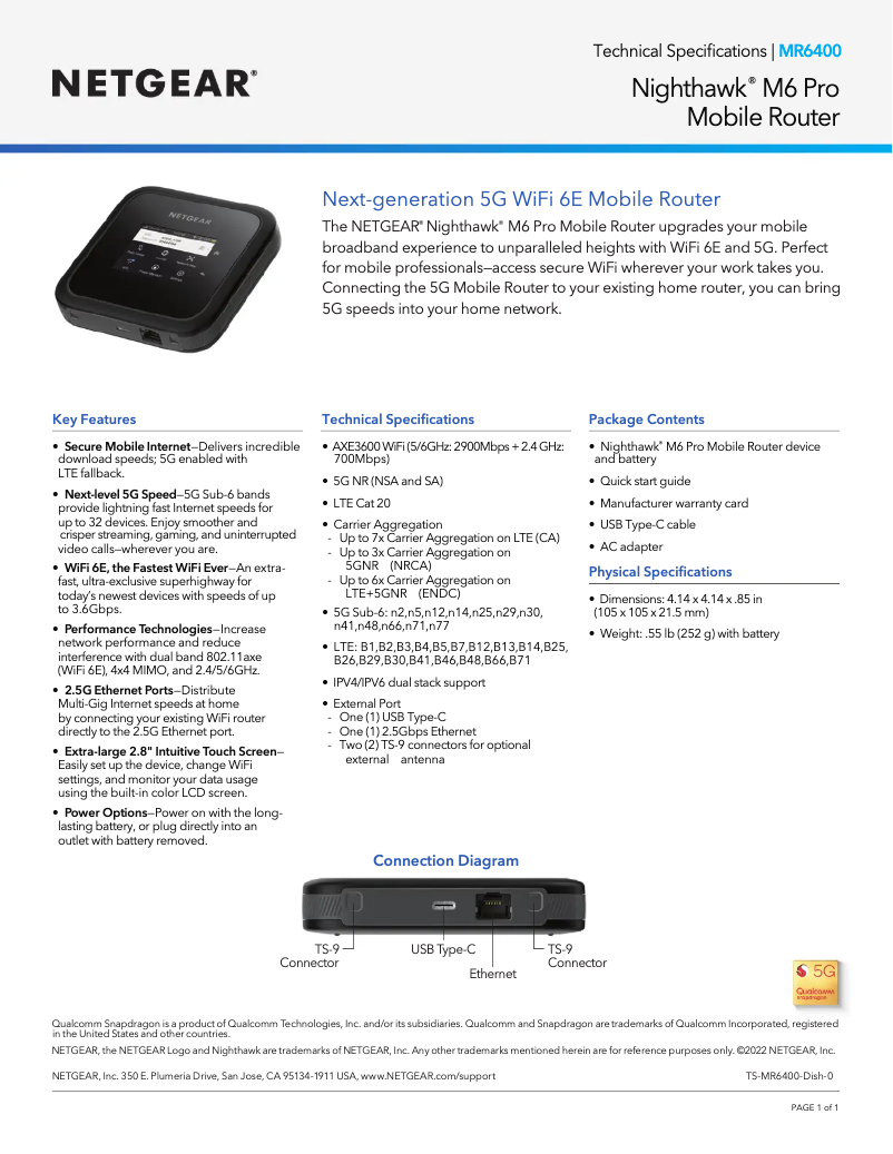 Image de la première page du manuel de l'appareil Nighthawk M6 Pro MR6400