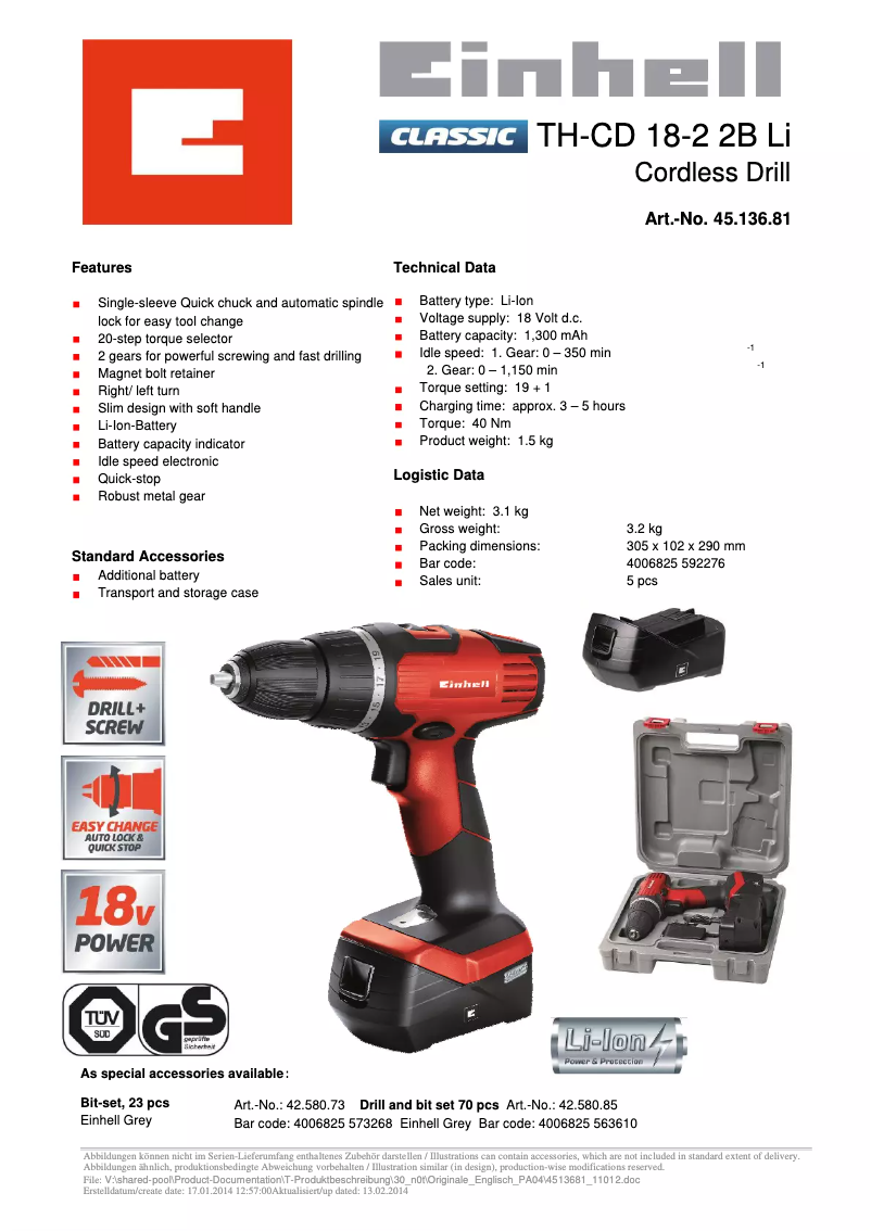 Image de la première page du manuel de l'appareil TH-CD 18-2 2B Li