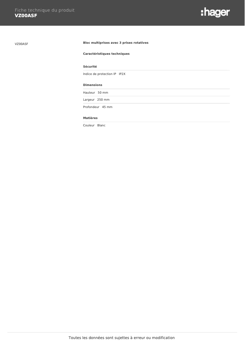 Image de la première page du manuel de l'appareil VZ00ASF