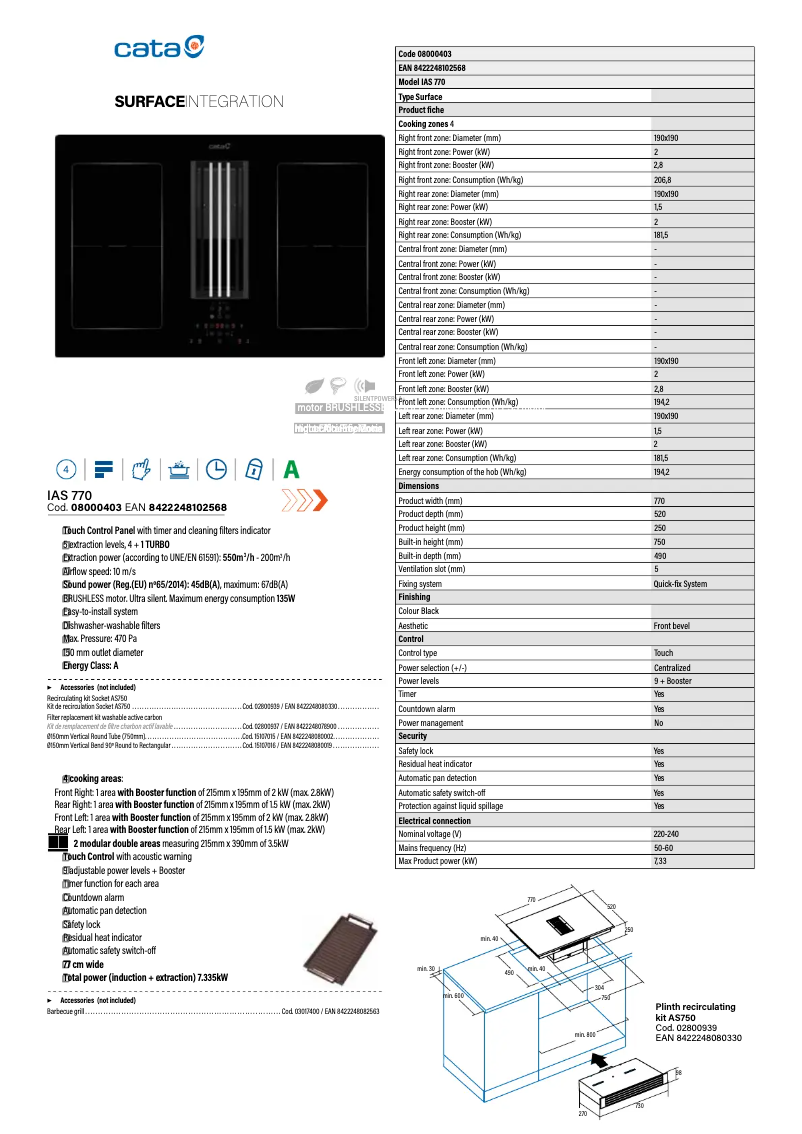 Page 1 de la notice Fiche technique CATA IAS 770