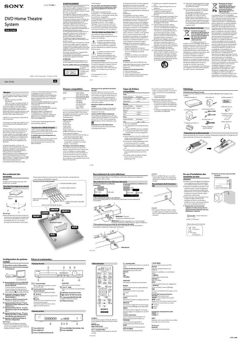 Page 1 de la notice Manuel utilisateur Sony DAV-TZ135