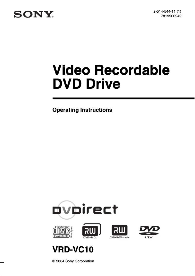 Page 1 of the manual User Manual Sony VRD-VC10