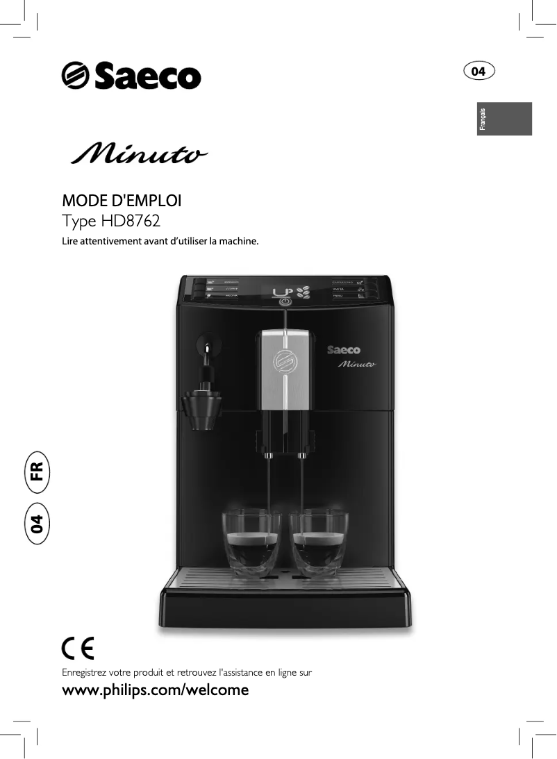 Image de la première page du manuel de l'appareil Saeco Minuto HD8762