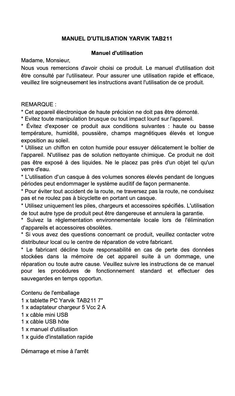 Image de la première page du manuel de l'appareil TAB211