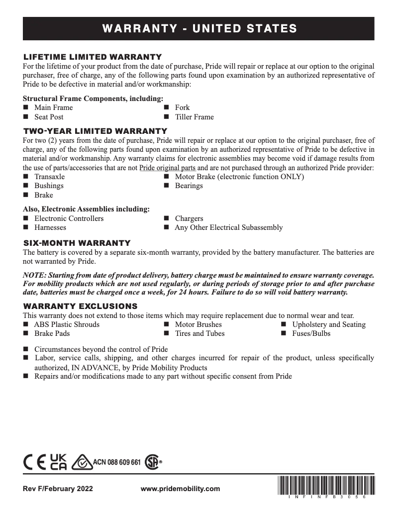 Page n°1 - Informations de garantie Baja Mobility Raptor 2 4-Wheel