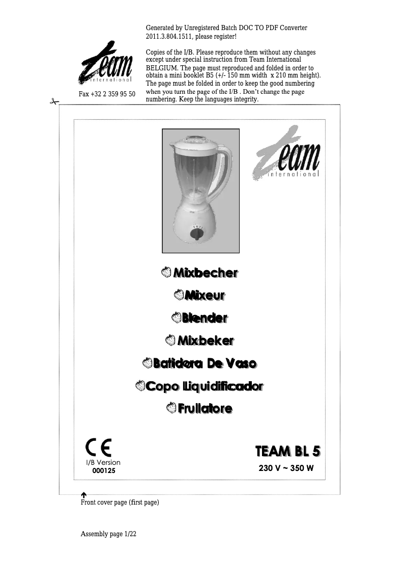 Page 1 de la notice Manuel utilisateur Team BBLL 5