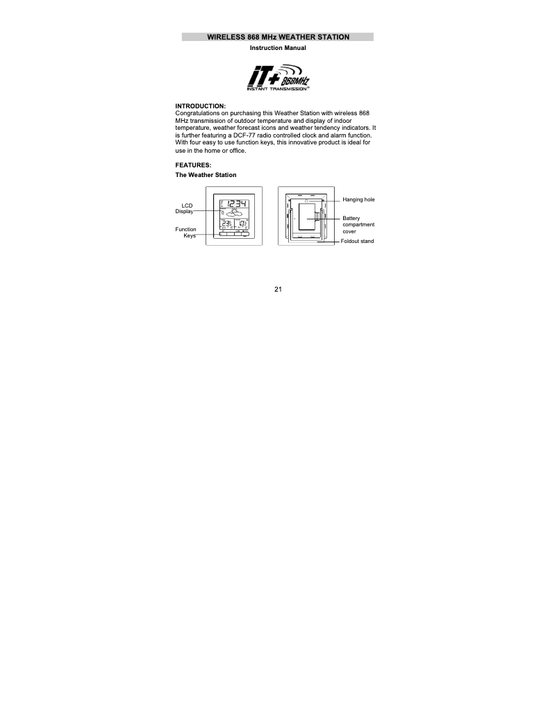 Page 1 de la notice Manuel utilisateur Techno Line WS 9136-IT