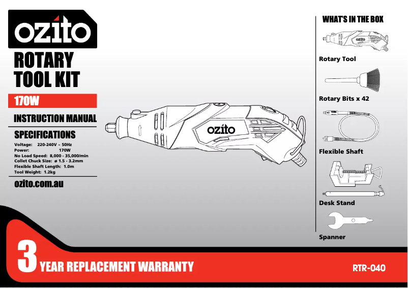 Page n°1 - Manuel utilisateur Ozito RTR-040