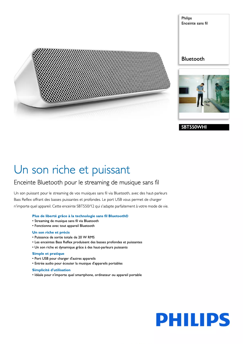 Page 1 de la notice Fiche technique Philips SBT550