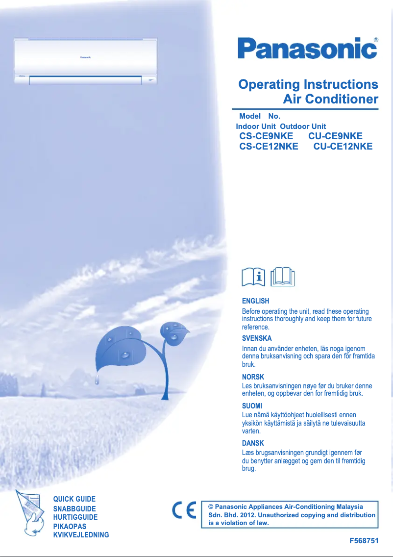 Page 1 de la notice Manuel utilisateur Panasonic CU-CE9NKE