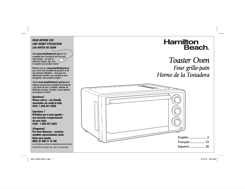 Page n°1 - Manuel utilisateur Hamilton Beach 31511