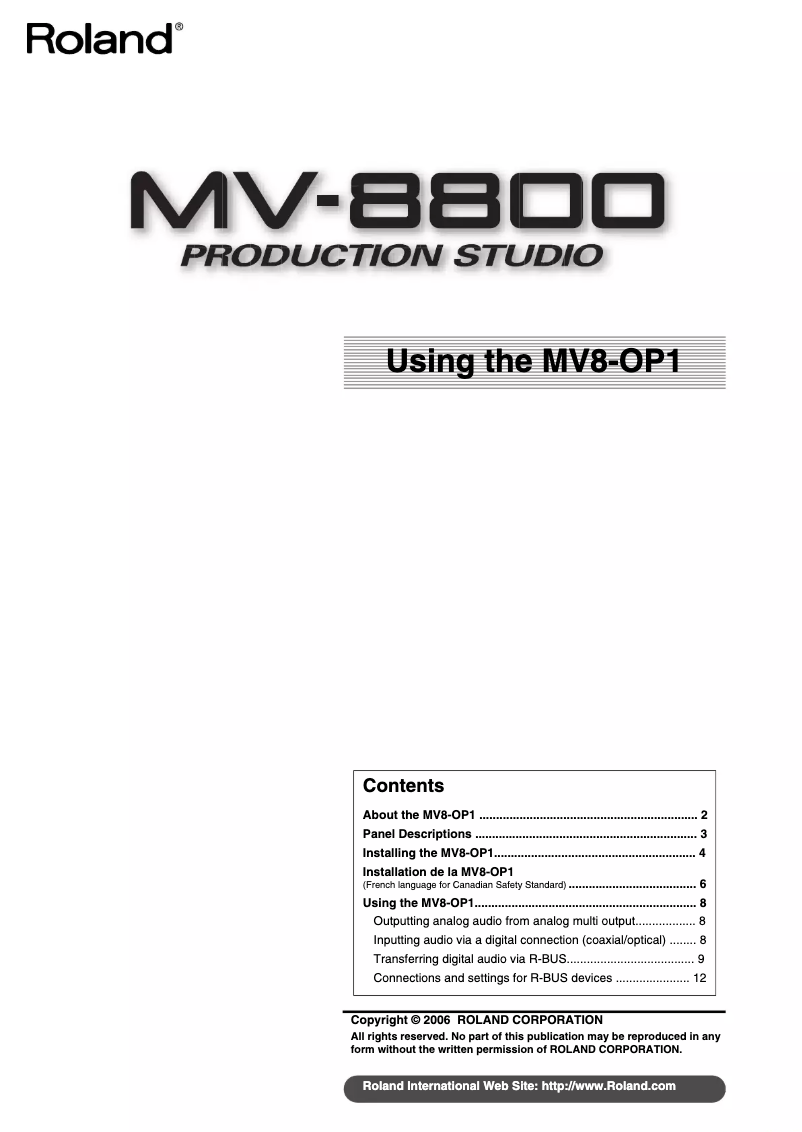 Page 1 de la notice Manuel utilisateur Roland MV8-OP1