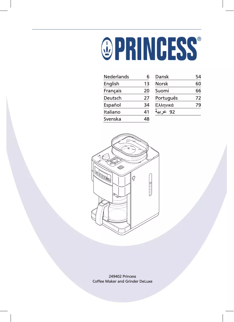 Page 1 de la notice Manuel utilisateur Princess Coffee Maker & Grinder Deluxe 249402