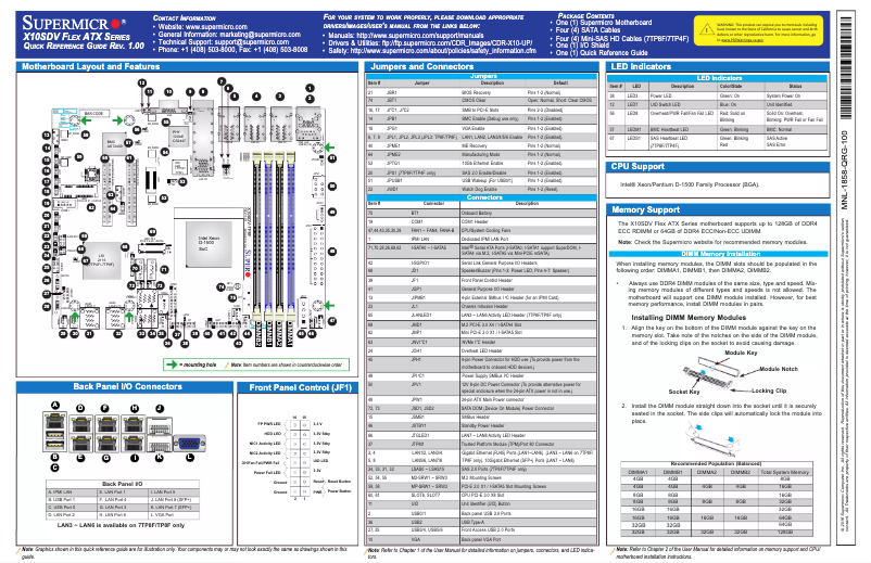 Page n°1 - Guide de démarrage rapide Supermicro X10SDV-2C-7TP4F