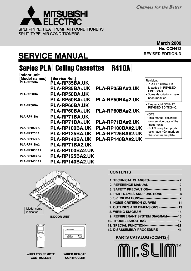 Page 1 de la notice Manuel utilisateur Mitsubishi PLA-RP
