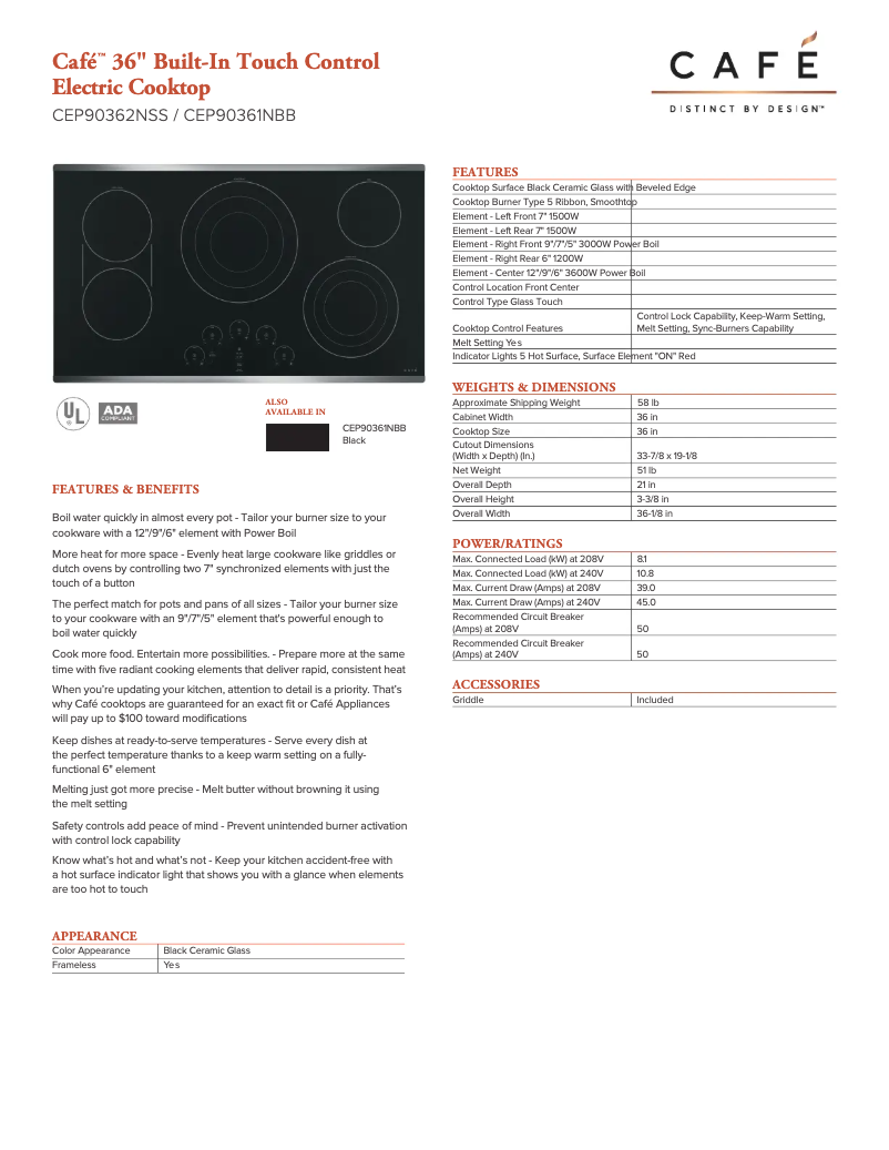 Page n°1 - Fiche technique GE CEP90361NBB