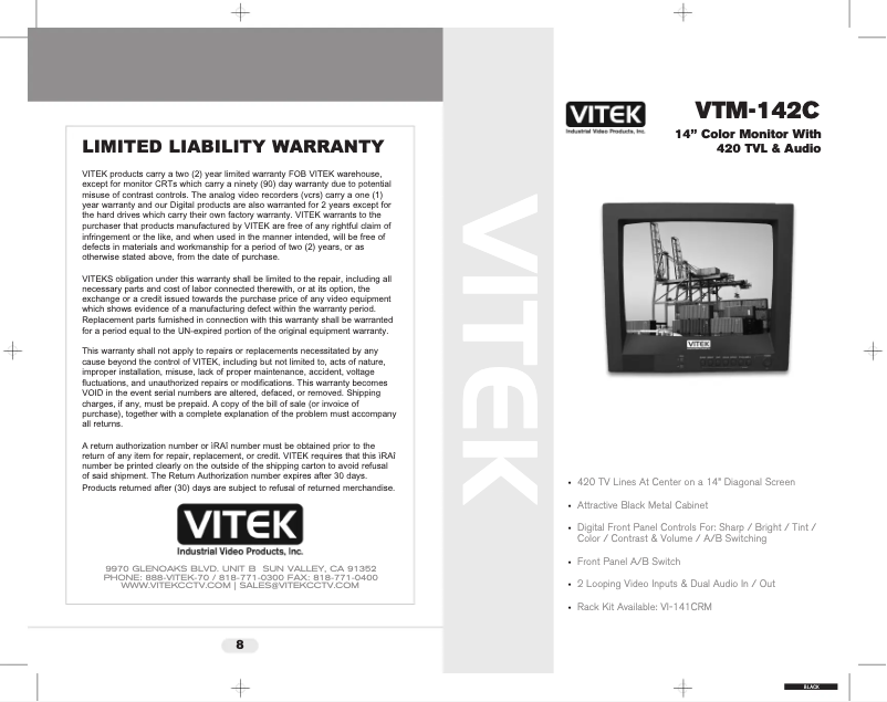 Page 1 de la notice Manuel utilisateur Vitek VTM-142C