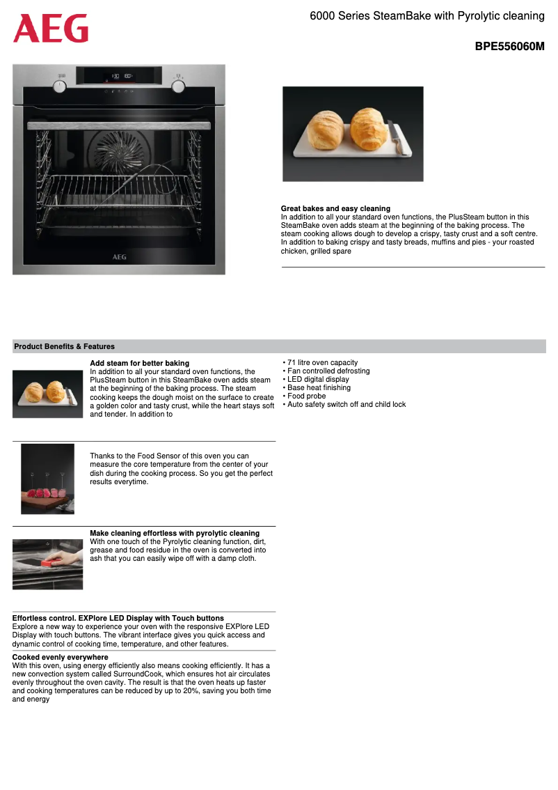 Page 1 de la notice Fiche technique AEG BPE556060M