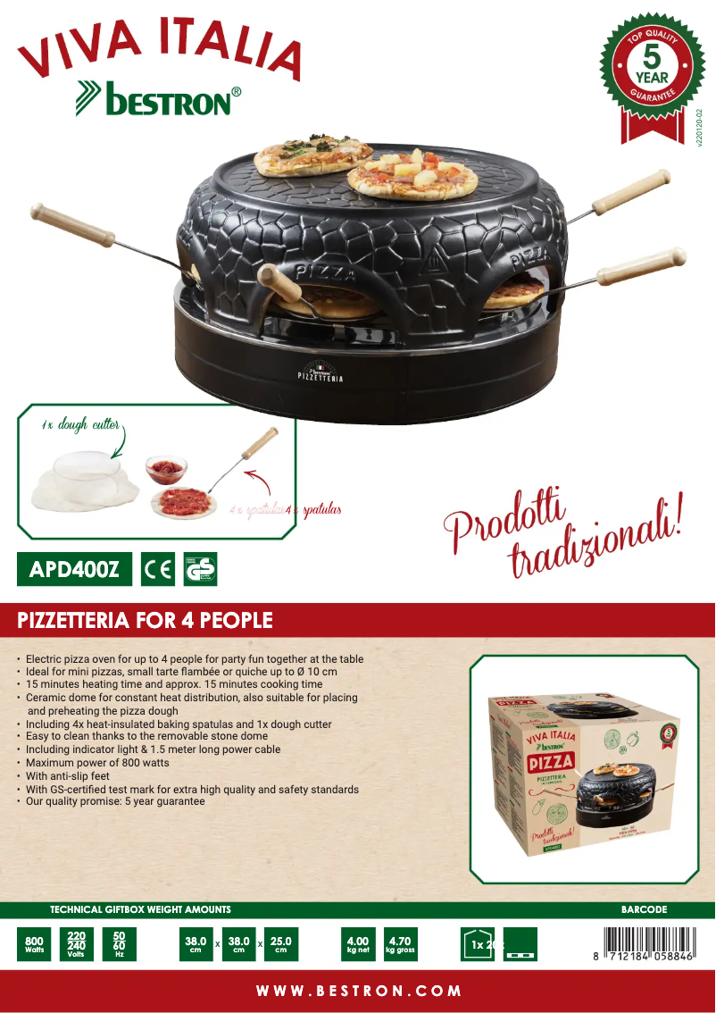 Image de la première page du manuel de l'appareil Pizzetteria APD400Z