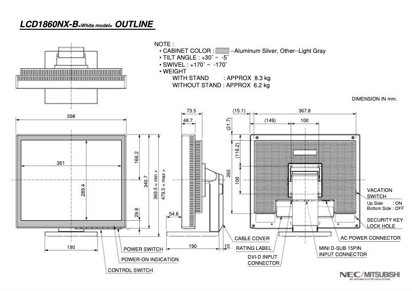 Página 1 del manual Dibujo técnico NEC MultiSync LCD1860NX