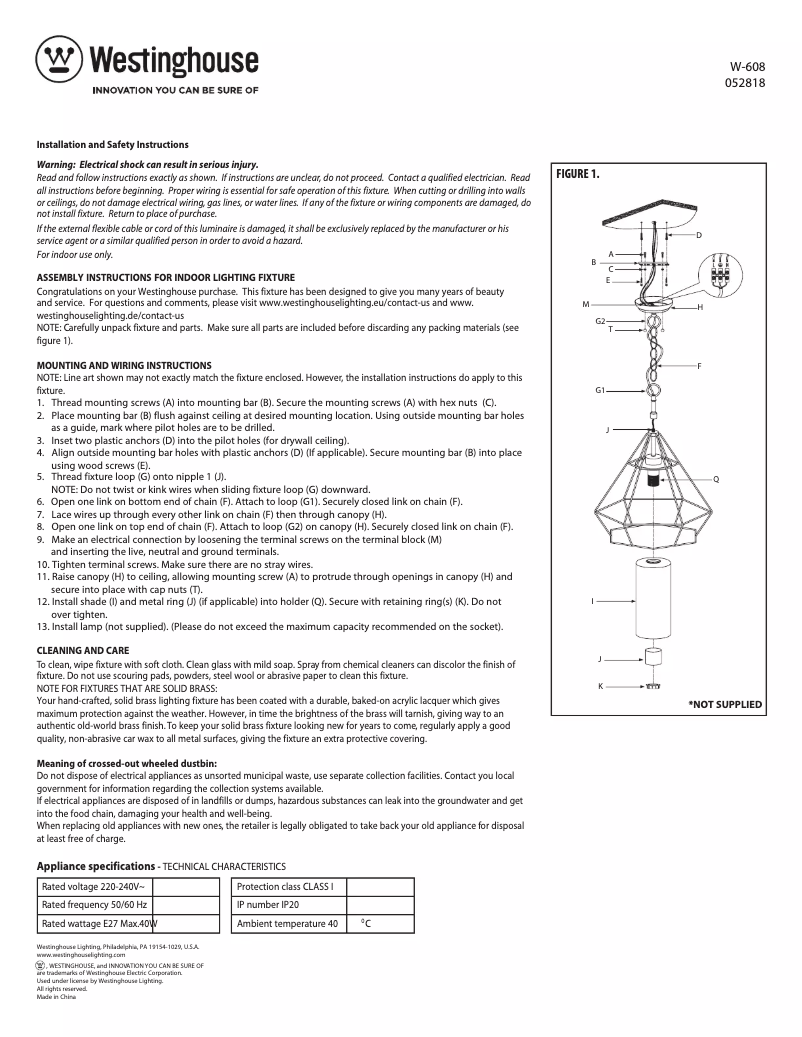 Page 1 de la notice Manuel utilisateur Westinghouse 6324535