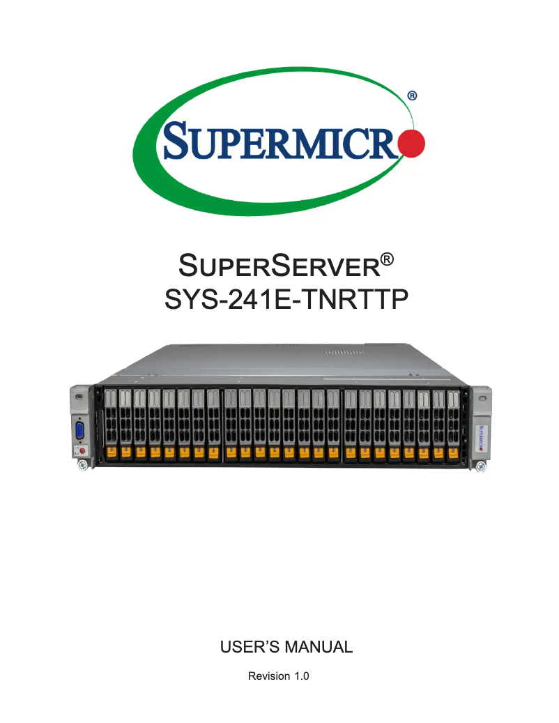 Page 1 de la notice Manuel utilisateur Supermicro SuperServer SYS-241E-TNRTTP