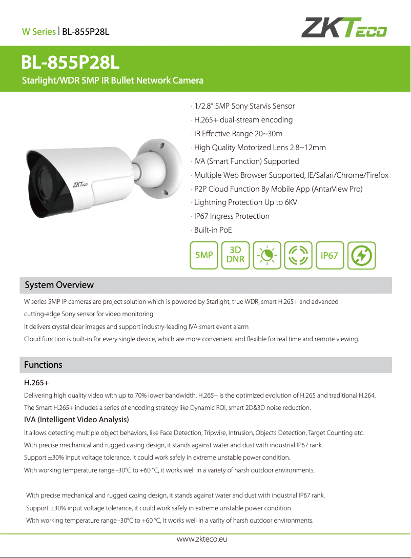 Page 1 de la notice Manuel utilisateur ZKTeco BL-855P28L
