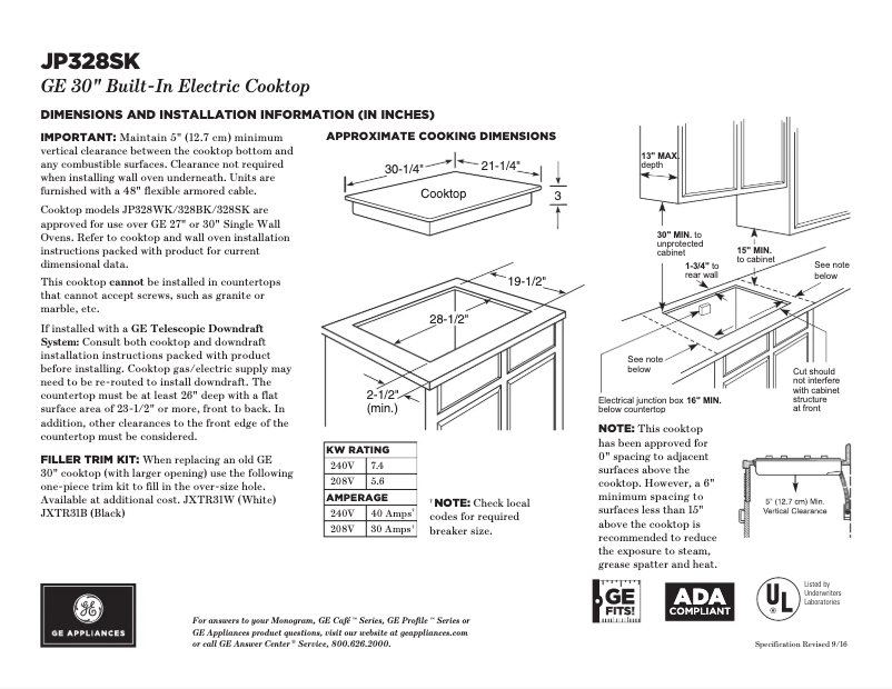 Page n°1 - Fiche technique GE JP328SKSS