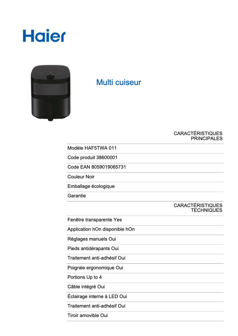 Page n°1 - Label énergétique Haier HAF5TW 011