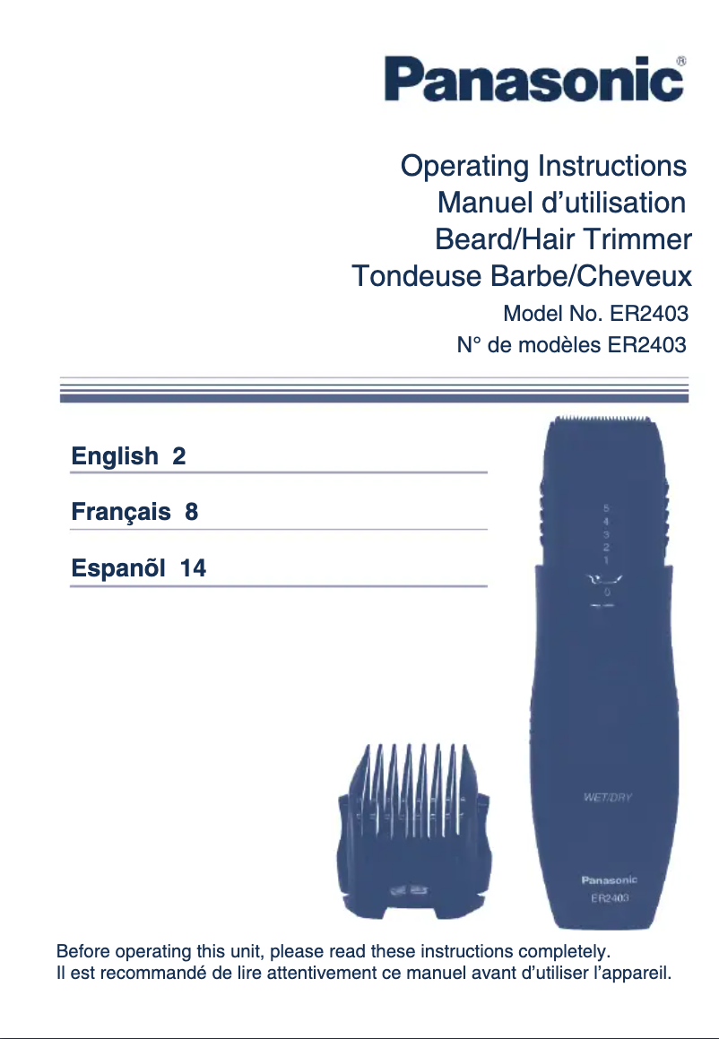 Page n°1 - Manuel utilisateur Panasonic ER2403K