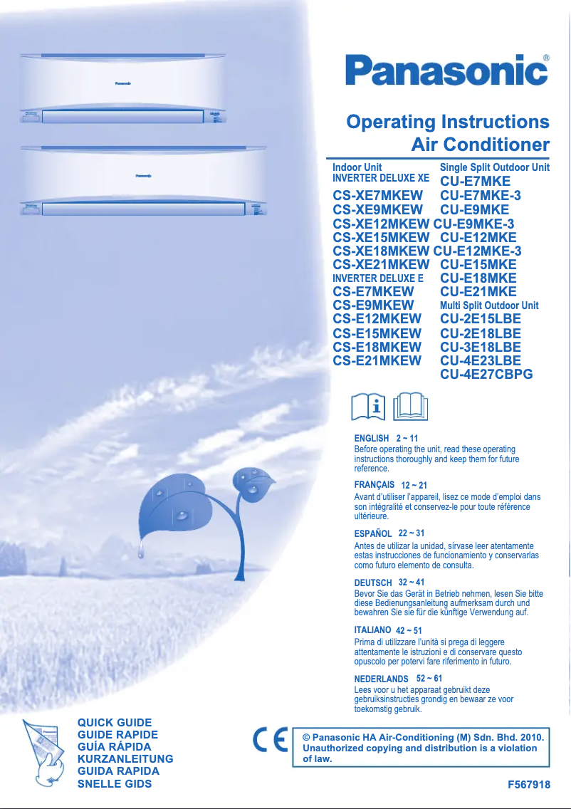 Page 1 de la notice Manuel utilisateur Panasonic CS-XE21MKEW