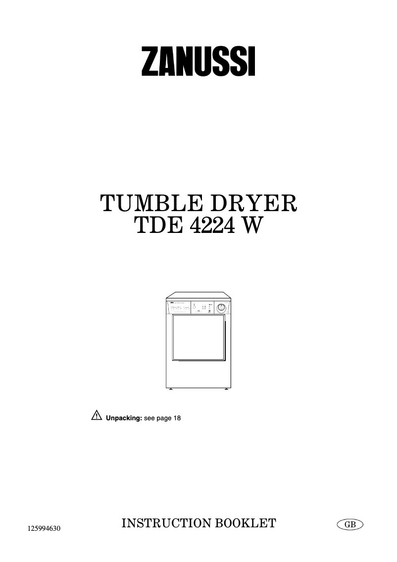 Page n°1 - Manuel utilisateur Zanussi TDE 4224 W