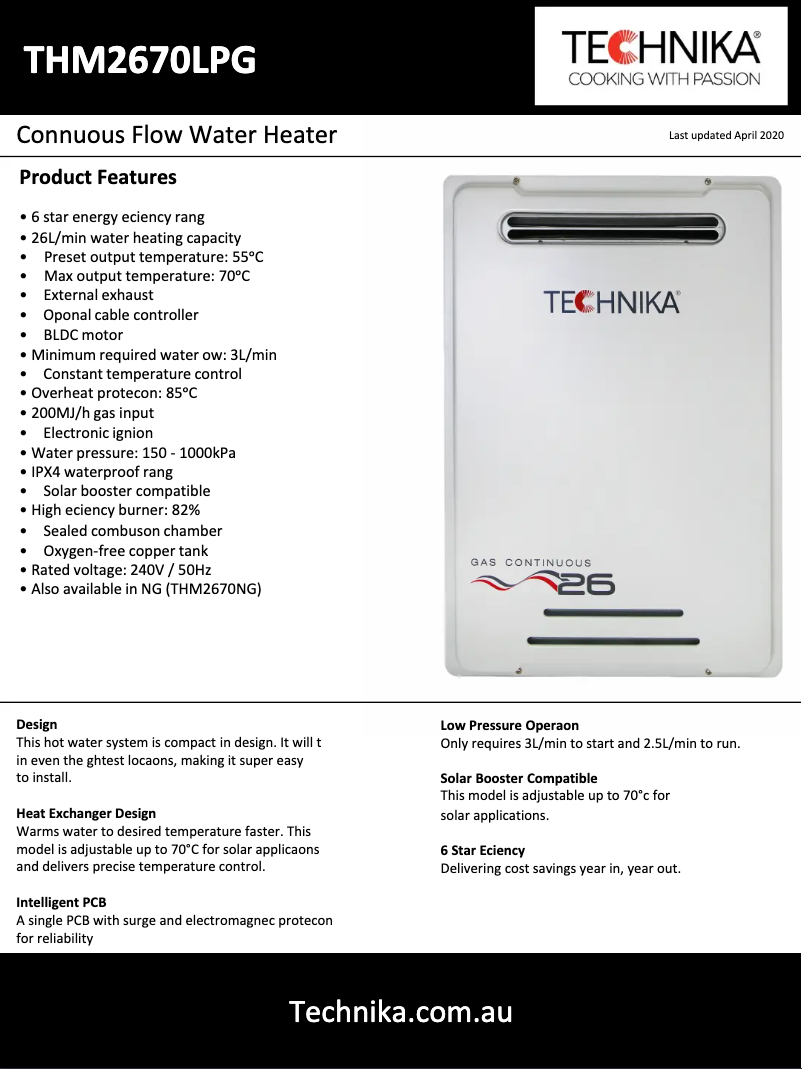 Page 1 de la notice Fiche technique Technika THM2670LPG