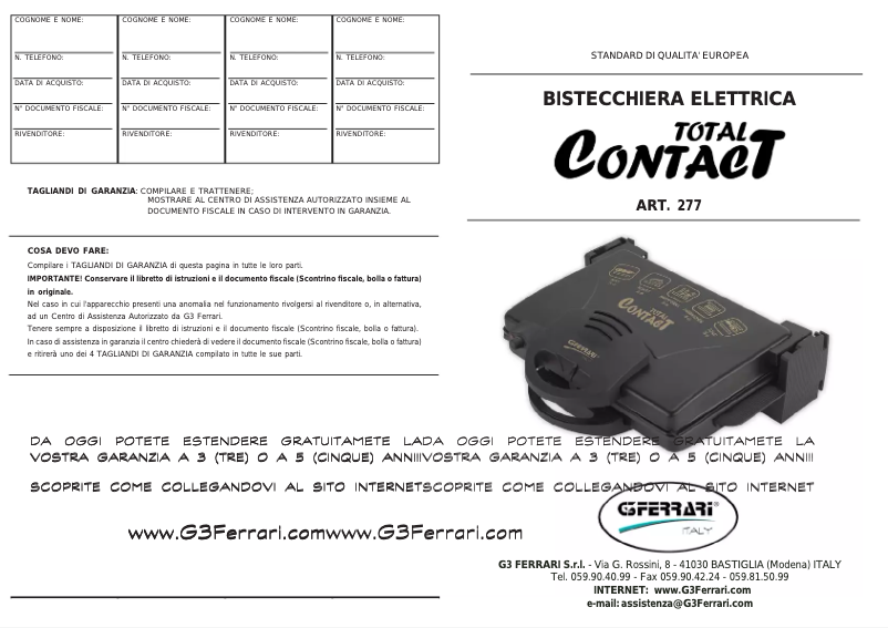 Page 1 de la notice Manuel utilisateur G3 Ferrari Total Contact