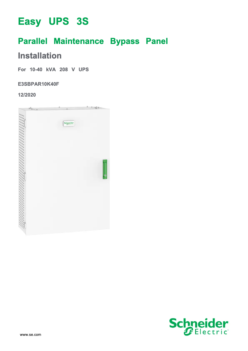 Image de la première page du manuel de l'appareil E3SBPAR10K40F