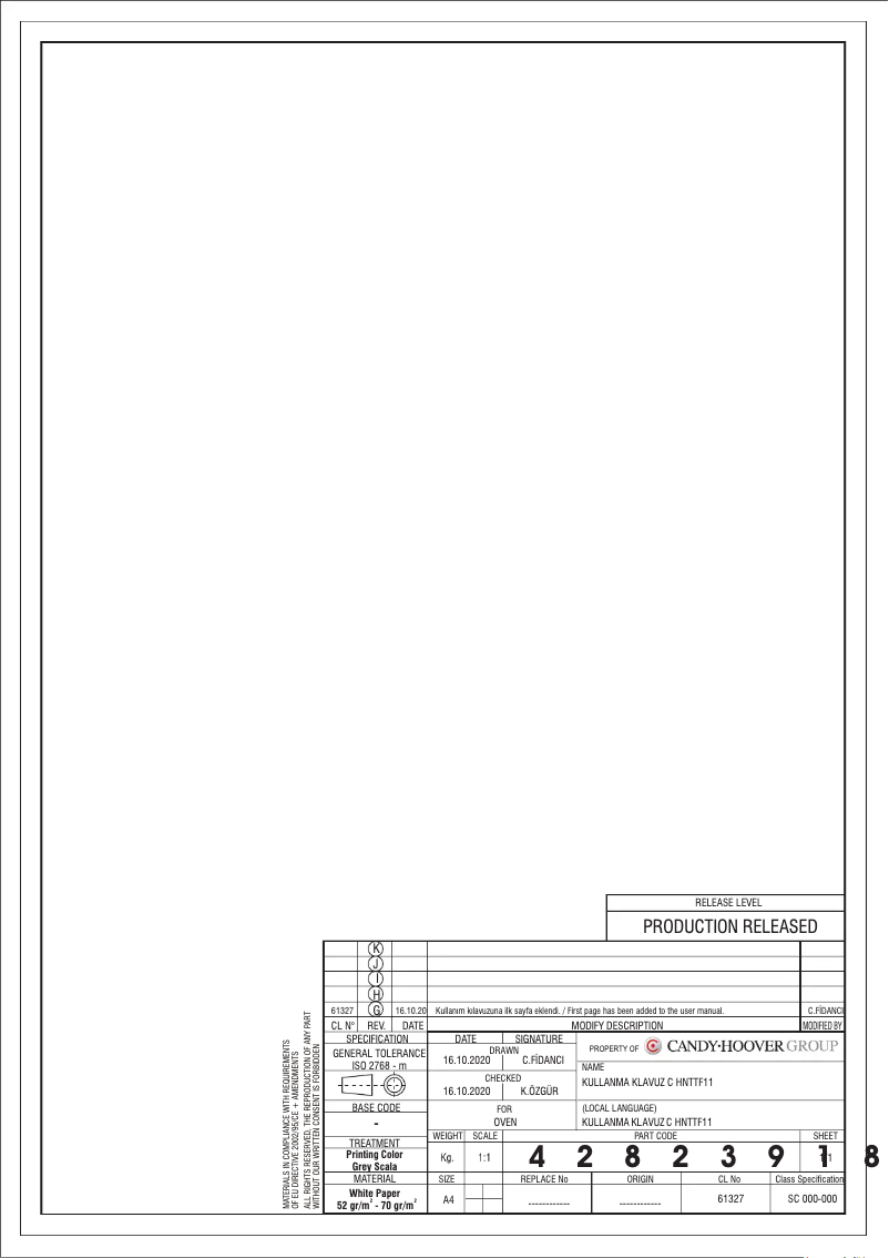 Page 1 de la notice Manuel utilisateur Candy FCP605WXL