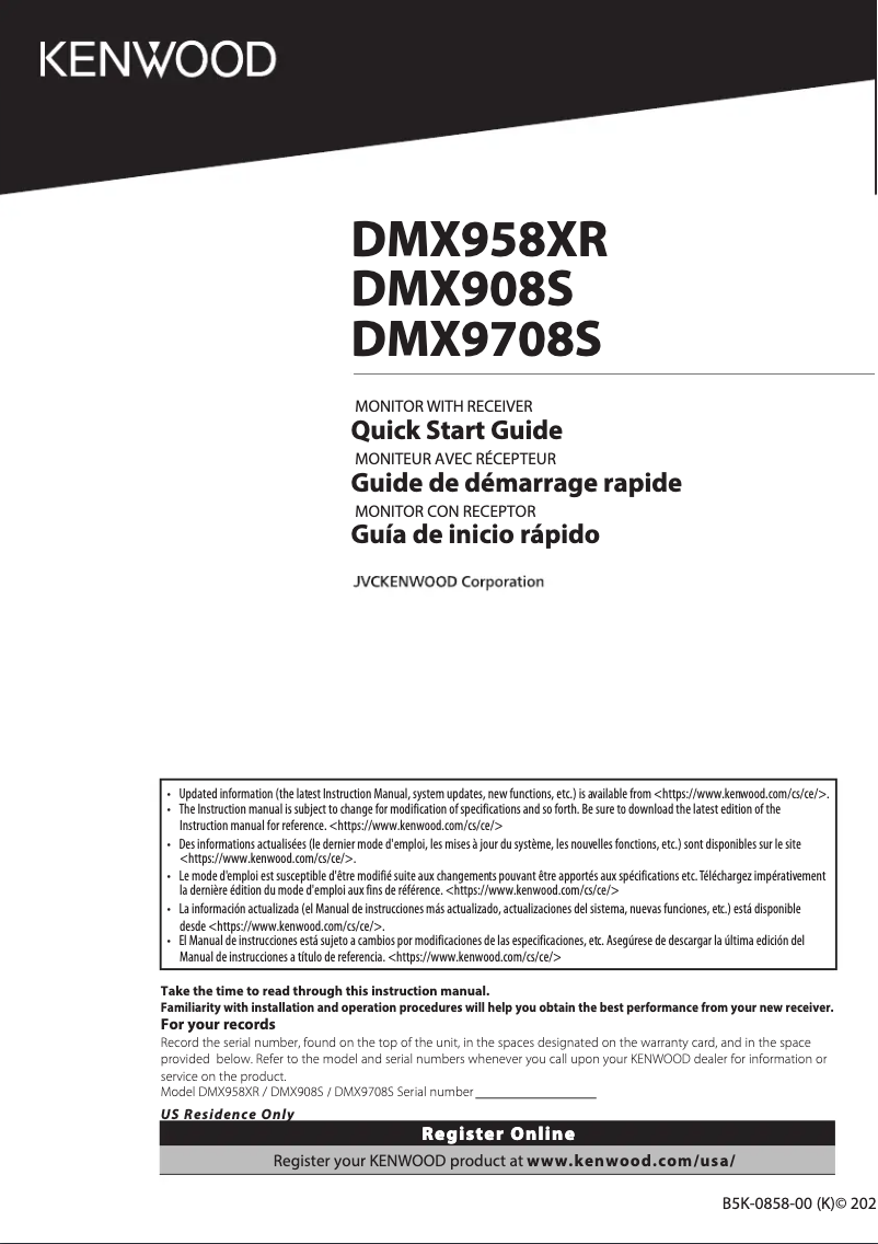 Page n°1 - Guide de démarrage rapide Kenwood DMX9708S