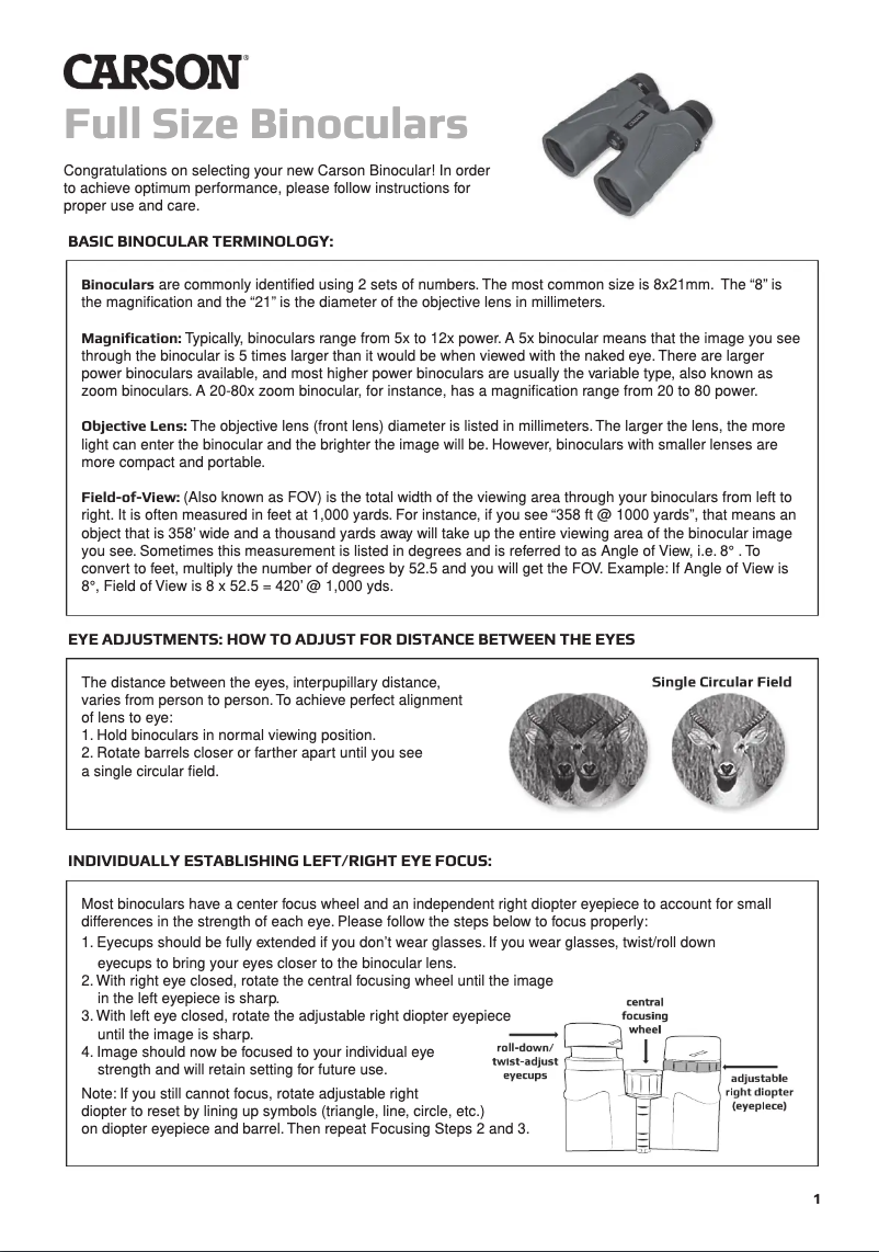 Page 1 de la notice Manuel utilisateur Carson JR-042