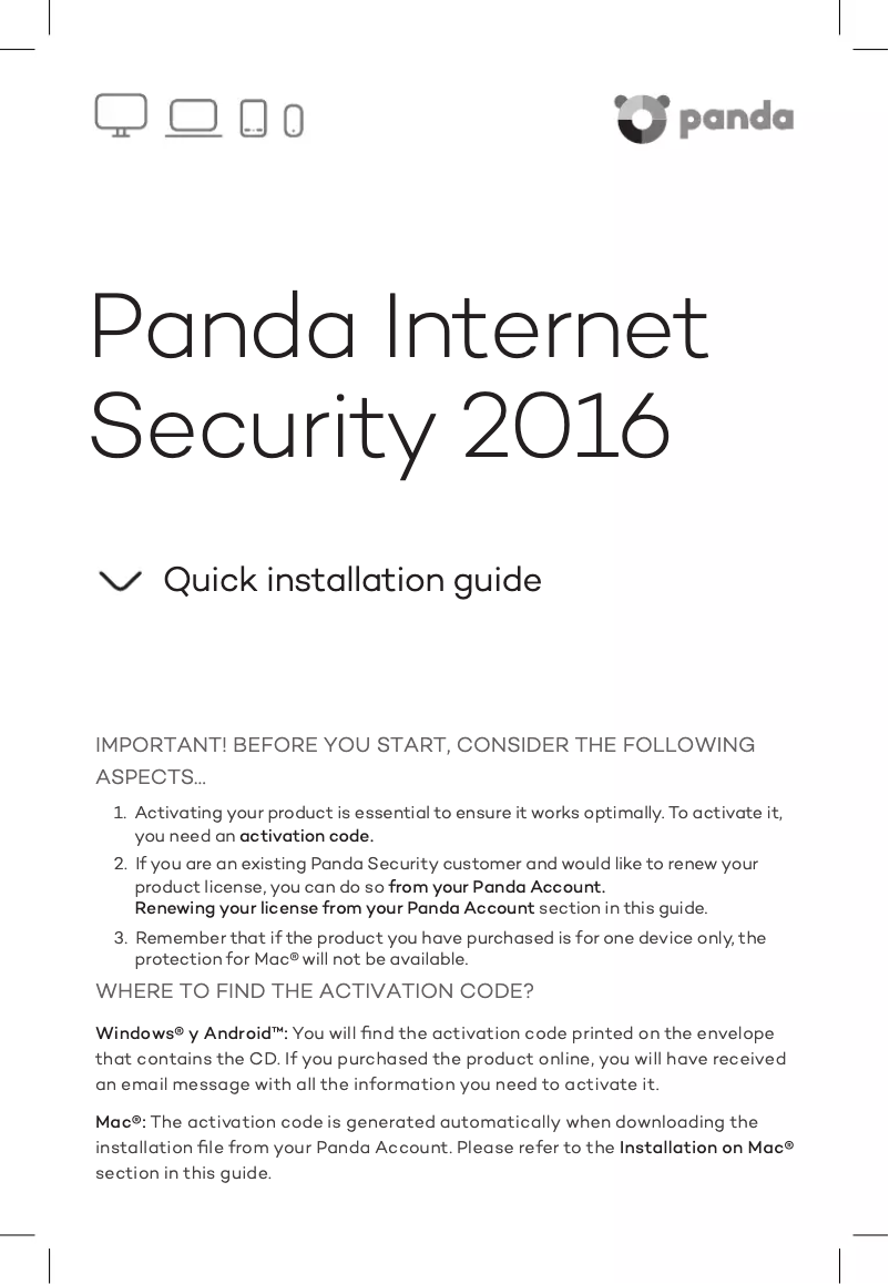 Page 1 de la notice Manuel utilisateur Panda Internet Security