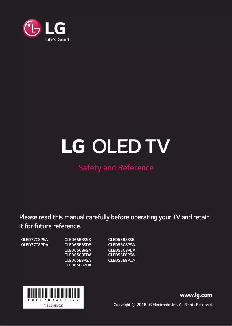 Page 1 de la notice Manuel utilisateur LG OLED55C8PDA