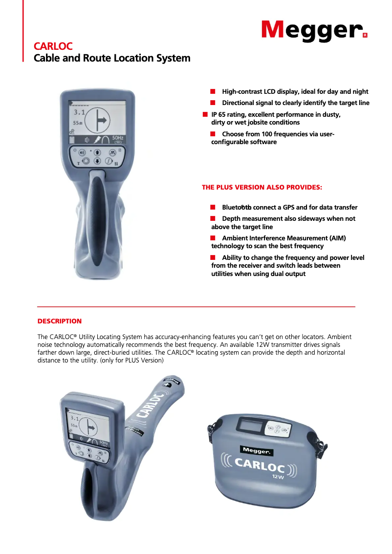 Page 1 de la notice Fiche technique Megger CARLOC