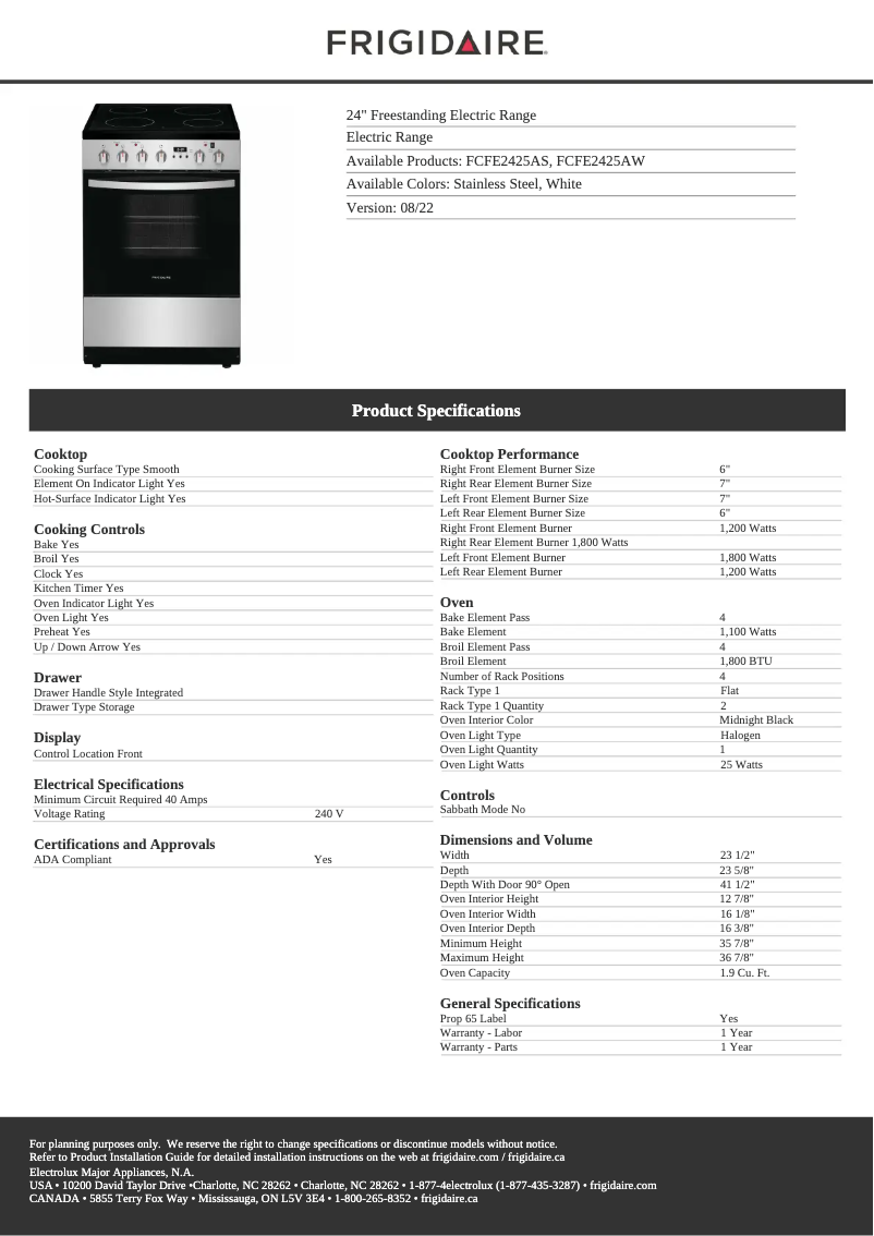 Image de la première page du manuel de l'appareil FCFE2425AW