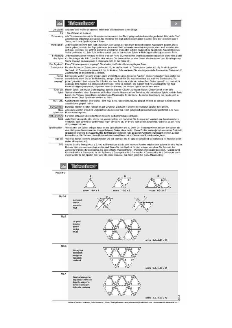 Page 1 de la notice Manuel utilisateur Goliath Triominos Classic