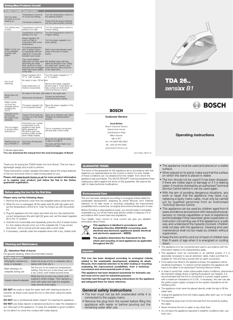 Page 1 de la notice Manuel utilisateur Bosch TDA2651GB