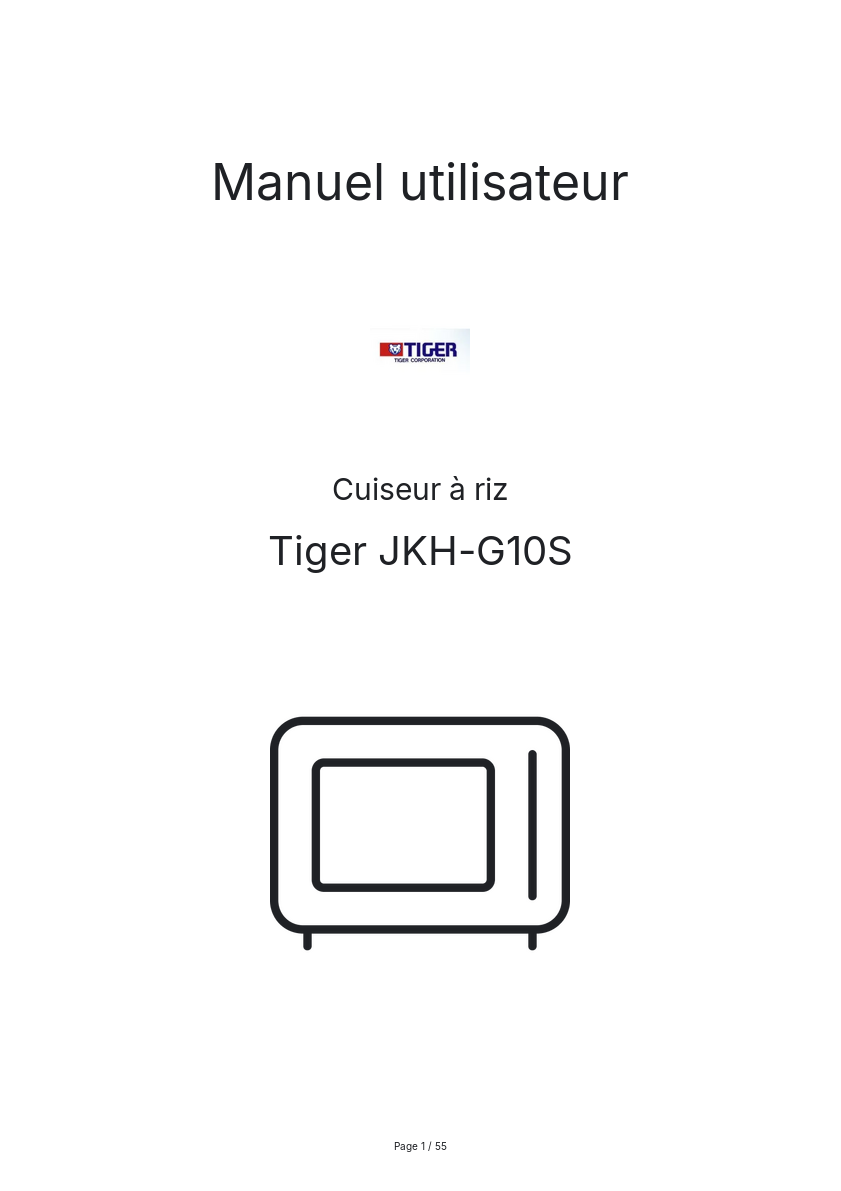 Page n°1 - Manuel utilisateur Tiger JKH-G10S